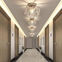 Q&S Mini Crystal Chandelier, Small Chandelier Ceiling Lights, Modern Chrome Flush Mount Ceiling Light Fixture for Hallway, Entryway, Bedroom, Foyer, Bathroom, Kitchen, W9.5'',1 Light E12.