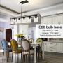 VINLUZ 5-Light Wood Chandelier Linear Industrial Kitchen Island Pendant Lighting Gray Wooden Frame Accents, Dining Room Lighting with Glass Shade Modern Farmhouse Light Fixtures for Entryway Foyer