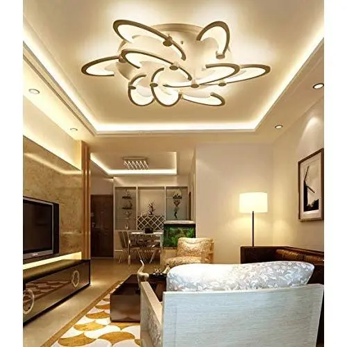 LAKIQ Multi Light Modern LED Ceiling Chandelier Windmill Shape Acrylic Semi Flush Mount Lighting Fixture Indoor Ceiling Lights for Living Room Bedroom (Warm Light, 9 Lights)