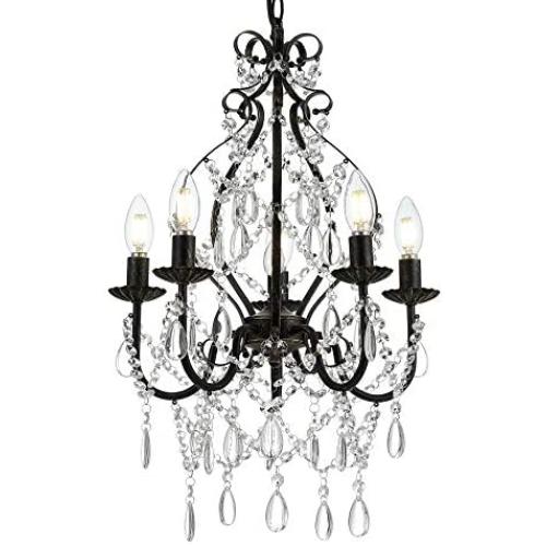 Riomasee Mini Crystal Chandelier 5 Lights Bronze Chandelier with K9 Crystal Raindrop Iron Ceiling Light Fixtures for Bedroom,Dining,Living Room