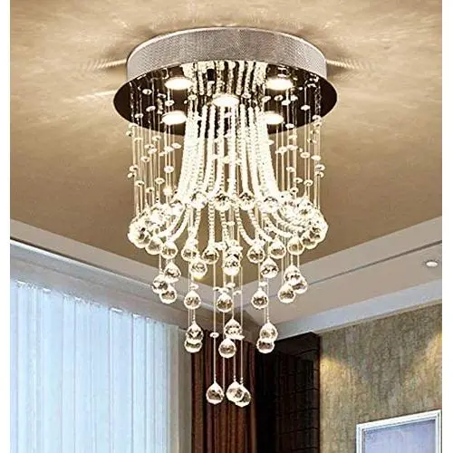 NOXARTE Modern Crystal Chandelier LED Ceiling Light K9 Crystal Raindrop Chandelier Round Flush Mount Pendant Lamp Lighting Fixture for Living Dining Room Bedroom D15.7'' x H23.6'' NOXARTE Modern Crystal Chandelier LED Ceiling Light K9 Crystal Raindrop Chandelier Round Flush Mount Pendant Lamp Lighting Fixture for Living Dining Room Bedroom D15.7'' x H23.6''