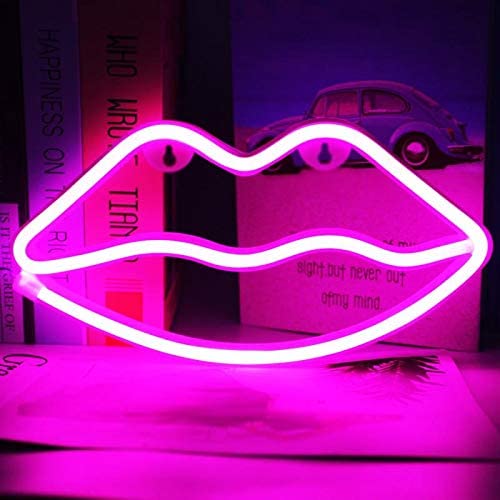 BHCLIGHT Neon Signs LED Lip Neon Lights USB/ Battery Operated Valentines Days Lights Art Decorative Lights Wall Decor Room Decor（Pink）