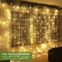 LE Fairy Curtain Lights Battery or USB Plug in, 9.8 x 9.8 ft Curtain of String Lights with Remote, 300 LED Indoor Outdoor Decorative Christmas Twinkle Lights for Bedroom, Patio, Party Wedding Backdrop