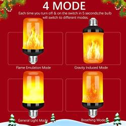 LED Flame Effect Fire Light Bulb, Upgraded 4 Modes Flickering Fire Christmas Lights Decorations, E26 Base Flame Bulb with Upside Down Effect (Yellow, 4 Pack)