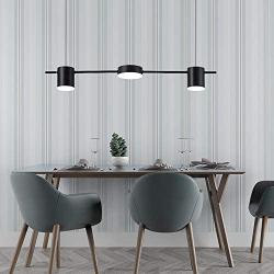 LAKIQ Modern Linear Pendant Lighting Fixture 3/5 Lights LED Chandelier Hanging Ceiling Light for Dining Table Living Room Kitchen Island(Black,3 Lights,Warm Light)