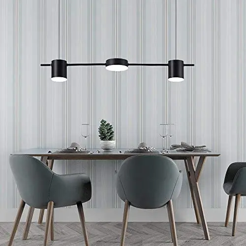 LAKIQ Modern Linear Pendant Lighting Fixture 3/5 Lights LED Chandelier Hanging Ceiling Light for Dining Table Living Room Kitchen Island(Black,3 Lights,Warm Light)