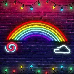 Neon Signs Rainbow, Dimmable Neon Sign with Remote, Led Wall Sign for Cool Room Light, Wall Art, Bedroom Decor, Led Lights for Party and Holiday Decor: UL-Listed Power Adapter, 17.3'' by 6.3''