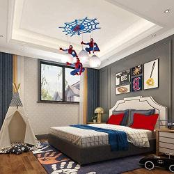 Indoor chandelier lighting LED Pendant Light Childrens Room Spider-Man Lighting 3-Light Hanging Lamp Glass Lampshade Boys Bedroom Decorative Lamp Cartoon Children Pendant Lamp Living Room Dining Room