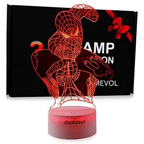 Kids Night Light Superhero Christmas Gift Birthday 3D Illusion Lamp Kid Toys Boy Web Shooter 7 Color