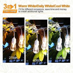 WENFENG 3 Color Selectable Waterproof Outdoor String Lights, 48 Feet Connectable Remote Control Patio Hanging Lights with 15 Edison Shatterproof S14 Bulbs,Warm White/Nature White/Daylight White