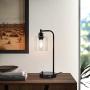 Industrial Table Lamp with 2 USB Ports,Fully Stepless Dimmable Vintage Nightstand Desk Lamp, Seeded Glass Shade Bedside Reading Lamp for Bedroom, Living Room, Office, 6W 2700K LED Edison Bulb Included