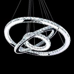 MEEROSEE Crystal Chandeliers Modern LED Ceiling Lights Fixtures Chandelier Lighting Dining Room Pendant Lights Contemporary 3 Rings Adjustable Stainless Steel Cable DIY Design