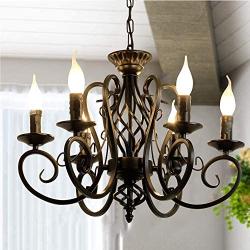Ganeed Rustic French Country Chandelier,6 Lights Farmhouse Candle Iron Chandeliers,Vintage Metal Pendant Light Fixture for Kitchen Island,Dining Room,Bedroom