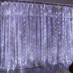 SINAMER White Curtain Light for Bedroom, 6.56ft x 9.8ft 300 LED String Light with 16 Hooks, 8 Lighting Models Remote Control, Window Fairy Light with USB for Wedding Party Garden Indoor Decorations