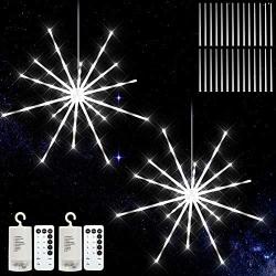 KIKILIVE Hanging Firework Lights 2 Pack, LED Starburst Lights, Christmas Decorative Hanging Lights with Remote, Battery Powered Waterproof Firework Fairy String Lights for Indoor Outdoor Decoration