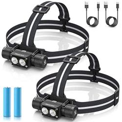 morpilot Headlamp, 1200 Lumens USB Rechargeable Head Lamps, IPX 65 Waterproof Headlight with Adjustable Headband, 5 Modes Led Headlamp Flashlight for Outdoor Camping Hiking Hard Hat Light, Set of 2