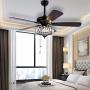 Crystal Ceiling Fan With Light Chandeliers Fan Light 52'' Modern Lamp Walnut Fan Light Indoor Ceiling Fan for Living Room,Bedroom,Pull Chain Control