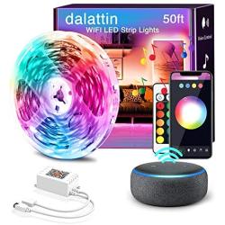 50ft Led Lights，dalattin Led Lights for Bedroom WiFi Led Strip Lights Smart Color Changing Lights with 24 Keys Remote,1 Roll of 50ft