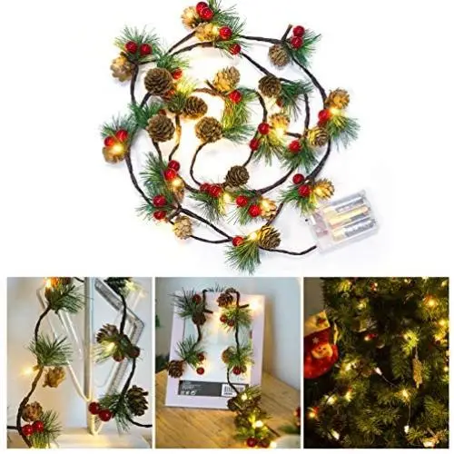 ANPHSIN Pack of 2 Christmas Pinecone LED String Lights- Each of 6.6FT 20 LEDs Battery Powered Christmas Pine Cone Red Berries Garland Lamp Lights for Xmas Party Bedroom Tree Table Decor (Bold String) ANPHSIN Pack of 2 Christmas Pinecone LED String Lights- Each of 6.6FT 20 LEDs Battery Powered Christmas Pine Cone Red Berries Garland Lamp Lights for Xmas Party Bedroom Tree Table Decor (Bold String)