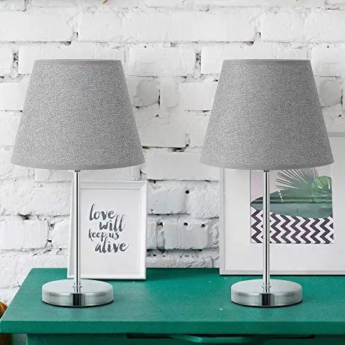 Simple Bedside Table Lamps Set of 2 with Slender Base Modern Small Nightstand Desk Lamps for Bedroom, Living Room, Kids Room, Office, College Dorm (Grey) Simple Bedside Table Lamps Set of 2 with Slender Base Modern Small Nightstand Desk Lamps for Bedroom, Living Room, Kids Room, Office, College Dorm (Grey)