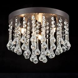 CLAXY Ecopower Vintage Flush Mount Crystal Chandelier Oil Rubbed Bronze Ceiling Fixture 3 Lights