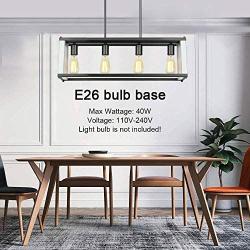 Lampundit 4 Light Kitchen Island Lighting, Farmhouse Chandeliers Rectangle Dining Room Lighting Fixtures Hanging, Contemporary Modern Ceiling Light with Adjustable Rods, Black & White