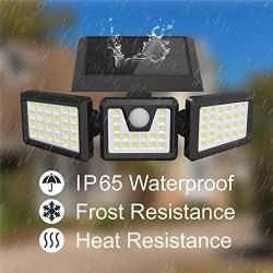 LETRY Solar Security Lights 3 Head Solar Motion Sensor Light Adjustable 74LED Flood Light 270° Wide Angle Illumination IP65 Waterproof Solar Lights Outdoor for Porch Garage Patio Yard, 2 Pack