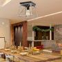 Pauwer Industrial Flush Mount Ceiling Light Farmhouse Rustic Metal Cage Close to Ceiling Lighting Fixture Faux Wood Paint