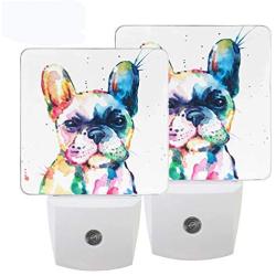 Pfrewn French Bulldog Puppy Dog Night Light Plug in Set of 2 Colorful Animal Nightlights LED Auto Dusk-to-Dawn Sensor Lamp for Bedroom Bathroom Reading Kitchen Hallway Stairs Decorative