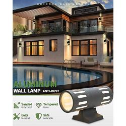 Modern Cylinder Outdoor Wall Light Fixture, LMS Aluminum Waterproof Exterior Wall Sconce, 2 Pack, Sanded Dark Gray Finish, Clear Tempered Glass, LMS-WL6-YT