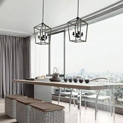 PUUPA Lantern Dining Room Lighting Fixtures Hanging, 4 Lights Farmhouse Modern Kitchen Island Chandeliers