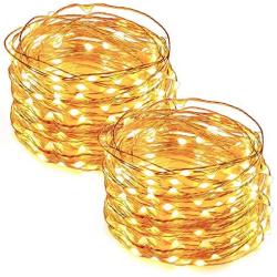 Twinkle Star 33FT 100 LED Copper Wire String Lights Fairy String Lights Battery Operated LED String Lights for Christmas Wedding Party Home Holiday Decoration, Warm White, 2 Pack
