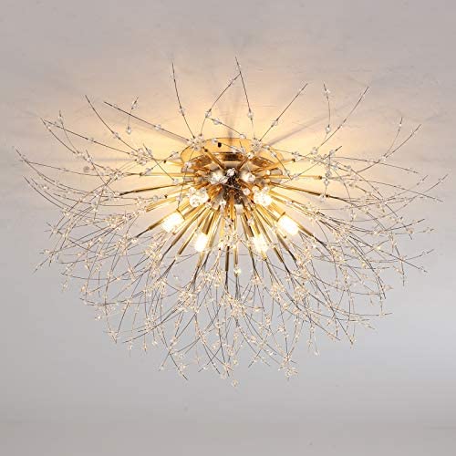 Gold Starburst Firework Chandeliers Crystal Lighting Fixtures Stainless Steel Ceiling for Bedroom Dining Room 6 Lights