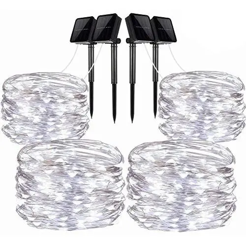 LiyuanQ Solar String Lights, 4 Pack 100 LED Solar Fairy Lights 33 Feet 8 Modes Silver Wire Lights Waterproof Outdoor String Lights for Garden Patio Gate Yard Party Wedding Indoor Bedroom Cool White LiyuanQ Solar String Lights, 4 Pack 100 LED Solar Fairy Lights 33 Feet 8 Modes Silver Wire Lights Waterproof Outdoor String Lights for Garden Patio Gate Yard Party Wedding Indoor Bedroom Cool White