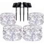 LiyuanQ Solar String Lights, 4 Pack 100 LED Solar Fairy Lights 33 Feet 8 Modes Silver Wire Lights Waterproof Outdoor String Lights for Garden Patio Gate Yard Party Wedding Indoor Bedroom Cool White