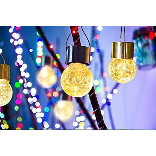KIMI HOUSE 12 Pack Warm White Hanging Solar Powered LED Lights, Cracked Glass Ball Lights, Waterproof Outdoor Decorative Lanterns for Garden, Yard, Patio, Lawn, Party, Wedding