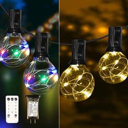 IELECMG Led Outdoor String Lights - Warm White & Multicolor 34.4FT G40 Patio Lights 32 Bulbs(2 Spare) Waterproof Linkable Dimmable Globe String Lights with Remote for Porch Party Garden Decorations