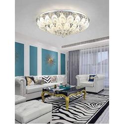 Panda Lighting Round K9 Crystal Ceiling Light LED Colorful Dimmable Light Remote Control Chandelier Peacock Feather Leaf Crystal Pendant Lamp for Dining Room Living Room Bedroom