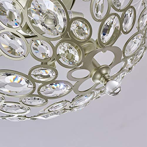 Modern Light Fixtures Ceiling 3-Lights Silver Crystal Flush Mount Ceiling Light for Hallway, Bedroom, Living Room, Kitchen, Dining Room, W16.5''¡ÁH9.4''