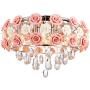 LUOLAX Romantic Ceramic Rose Flower Chandelier Modern Crystal Pendant Lamp Flush Mount Hanging Ceiling Fixture for Girl Bedroom/Living Room/Restaurant/Dining Room Decoration, Pink(Dia 19.68Inch)