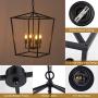 19.1'' Farmhouse Chandelier 4-Light Black Lantern Pendant Light Fixture Industrial Vintage Lantern Iron Cage Hanging Light for Dining Room Kitchen Island Hallway Foyer