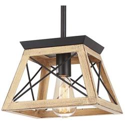 bgLight Rustic Farmhouse Pendant Light, Industrial Metal Mini Ceiling Light Trapezoidal Shape Island Hanging Chandelier for Kitchen, Dining Table, Living Room, Entryway, Hallway- Rustic Brown