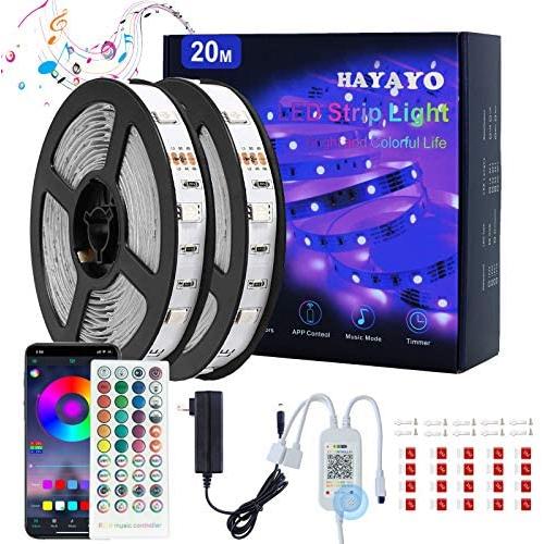 Upgraded LED Strip Lights 20m/65.6Ft, Music Sync Color Changing Rope Lights with Remote, Bluetooth APP Controlled 5050 RGB LED Lights for Bedroom Home Kitchen Party Decoration (2 Rolls)