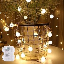 amadecohome Mini Globe String Lights Battery Operated, 8 Modes 50 LED Waterproof Fairy Lights for Bedroom Tapestry Indoor and Outdoor Christmas Tree Party Decoration (Warm White-50LED)