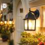 Dusk to Dawn Sensor Outdoor Wall Lantern Waterproof Exterior Wall Mount Lights, E26 LED Bulb Included, Anti-Rust Aluminum Matte Black Wall Sconce with Water Glass Shade for Garage, Patio, Hallway