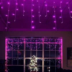 YOLIGHT 13ft 96 LEDs Icicle Curtain String Drop Lights, Indoor Outdoor Decoration for Christmas Festival Wedding Party Patio Garden (Purple)