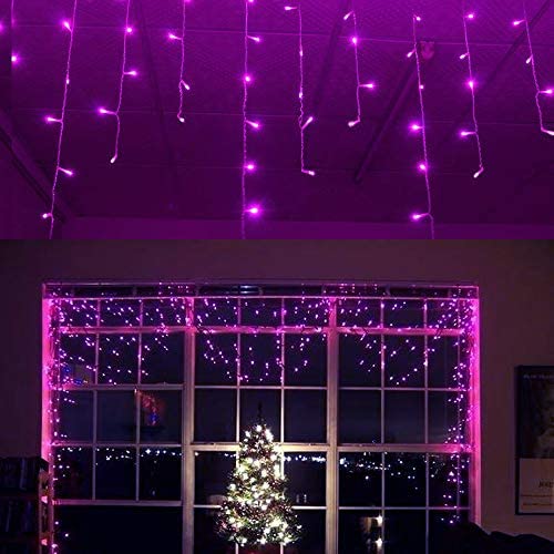 YOLIGHT 13ft 96 LEDs Icicle Curtain String Drop Lights, Indoor Outdoor Decoration for Christmas Festival Wedding Party Patio Garden (Purple)