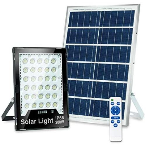 Solar LED Flood Light, 200W Dusk to Dawn Outdoor Floodlight Dimmable Daylight White Security LED Lighting with Remote Control, IP66 Waterproof for Billboard, Yard, Garden, Pathway