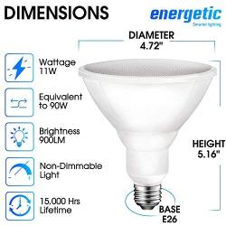 PAR38 LED Flood Outdoor Light Bulb, 3000K Warm White, 90W Equivalent (11 Watt), 900 Lumens, E26 Base, Non-Dimmable, Wet Rated, UL, 6 Pack