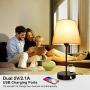 Touch Control Bedside Table Lamp, 3 Way Dimmable Modern Nightstand Lamps with Dual USB Charging Ports & AC Outlet, Grey Fabric Shade Desk Reading Lamp for Bedroom Living Room, 6W LED Bulb Included